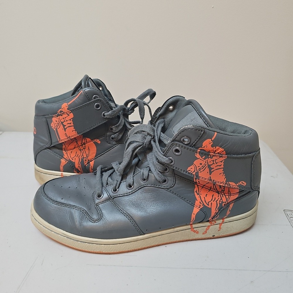 POLO RL Men's VANCE Gray Leather High Top Sneakers Big Pony US Sz 11 D RARE!